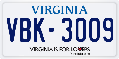 VA license plate VBK3009