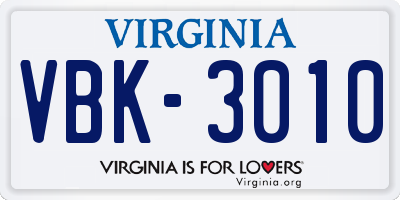 VA license plate VBK3010