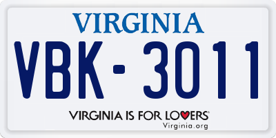 VA license plate VBK3011