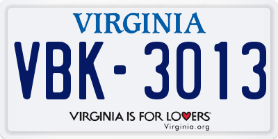 VA license plate VBK3013
