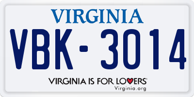 VA license plate VBK3014