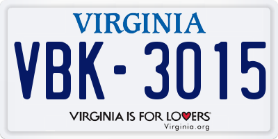 VA license plate VBK3015