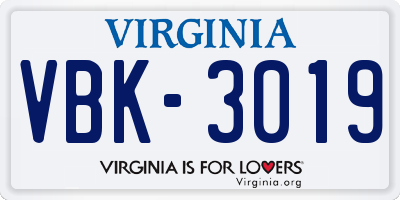 VA license plate VBK3019