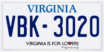 VA license plate VBK3020