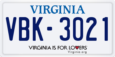 VA license plate VBK3021