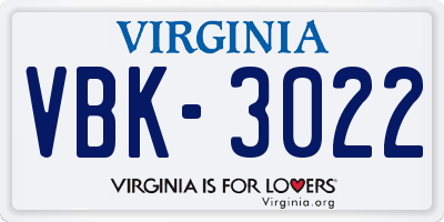 VA license plate VBK3022