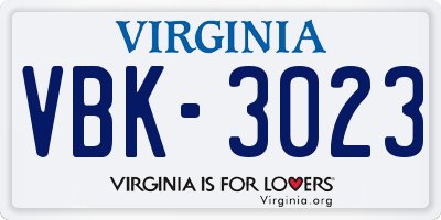VA license plate VBK3023