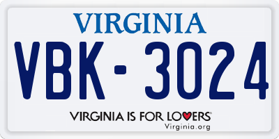 VA license plate VBK3024