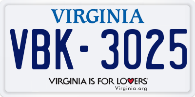 VA license plate VBK3025