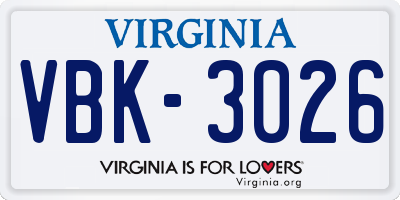 VA license plate VBK3026