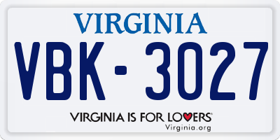 VA license plate VBK3027