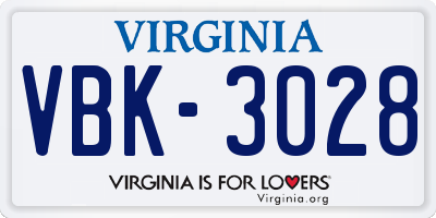 VA license plate VBK3028