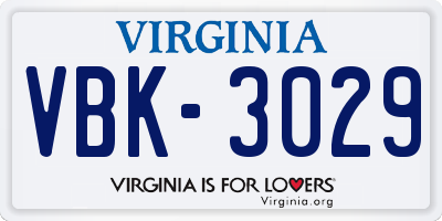 VA license plate VBK3029