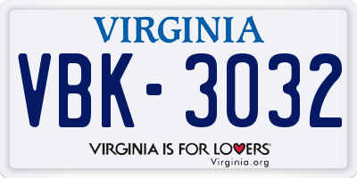 VA license plate VBK3032