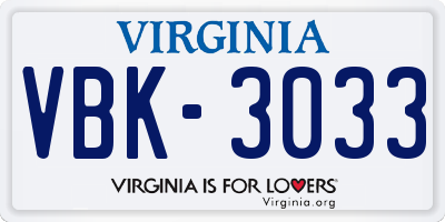 VA license plate VBK3033