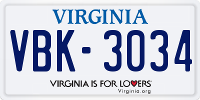 VA license plate VBK3034