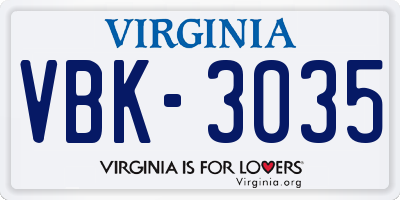 VA license plate VBK3035