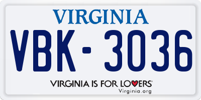 VA license plate VBK3036