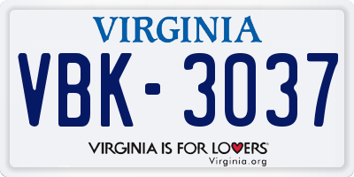 VA license plate VBK3037