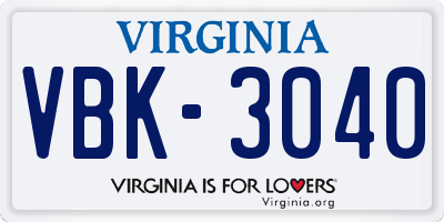 VA license plate VBK3040