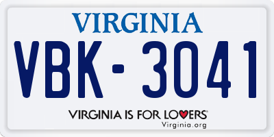 VA license plate VBK3041