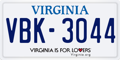 VA license plate VBK3044