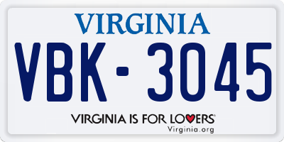 VA license plate VBK3045