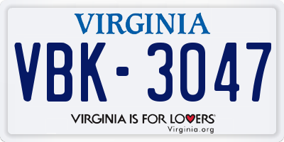 VA license plate VBK3047