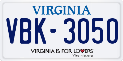 VA license plate VBK3050