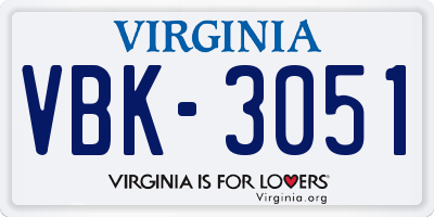 VA license plate VBK3051