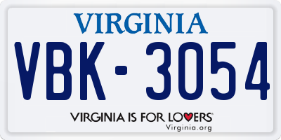 VA license plate VBK3054