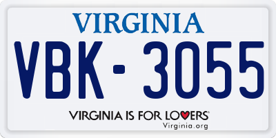 VA license plate VBK3055