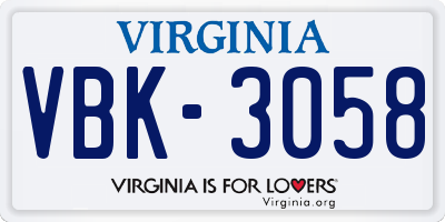 VA license plate VBK3058