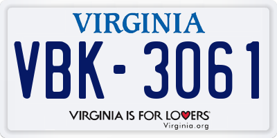 VA license plate VBK3061