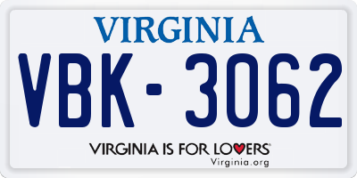 VA license plate VBK3062
