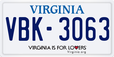 VA license plate VBK3063