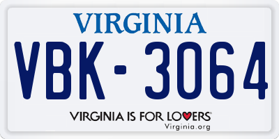 VA license plate VBK3064