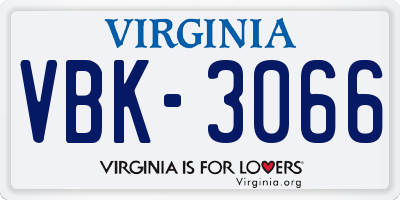 VA license plate VBK3066