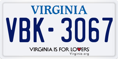VA license plate VBK3067