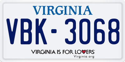 VA license plate VBK3068