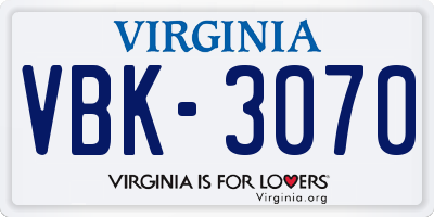 VA license plate VBK3070
