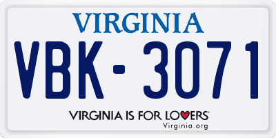 VA license plate VBK3071