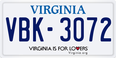 VA license plate VBK3072