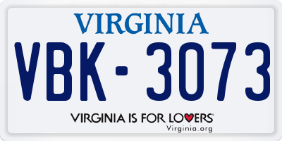 VA license plate VBK3073