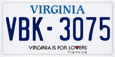 VA license plate VBK3075