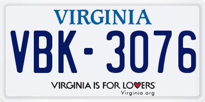 VA license plate VBK3076