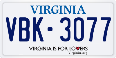 VA license plate VBK3077
