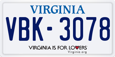 VA license plate VBK3078