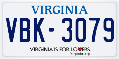 VA license plate VBK3079