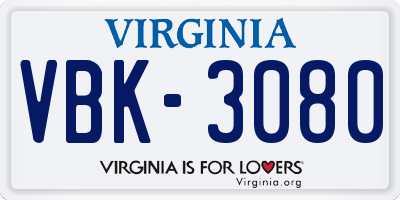 VA license plate VBK3080